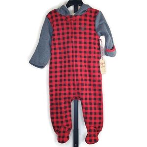Magical Season Red Plaid Hooded Footie One Piece 18 Months Reindeer Ears